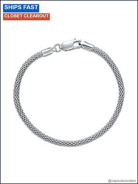 925 Sterling Silver 2.8MM Mesh Chain Bracelet with Lobster Claw Clasp Made in